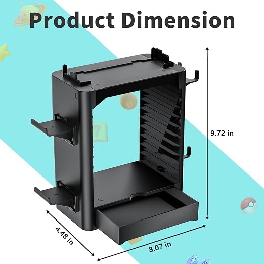 Multifunctional Game Disk Storage Tower for Nintendo Switch/OLED, Organizer Station with 10 Game Case Slot, Controller Stand with 4 Controller Rack Holder and Joy-Con Drawer for Switch Accessories - Image 2