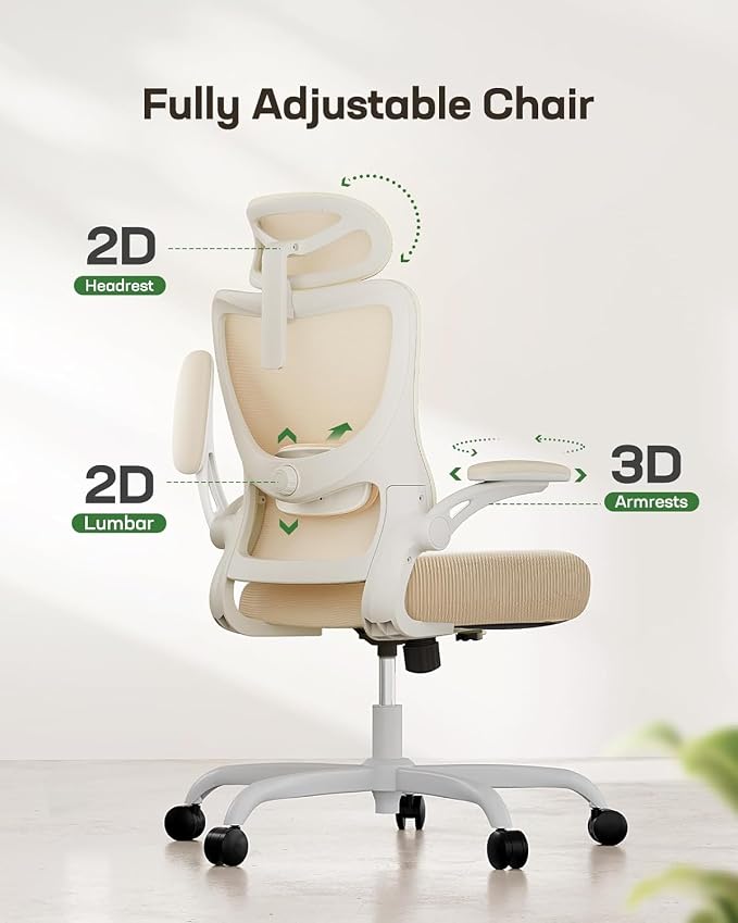 Marsail Ergonomic Office Chair with 3D Armrests, Pack of 5 | Office Desk Chair with High Back Mesh, Adjustable Lumbar Support, Rolling Work Swivel Task Chairs with Wheel, Headrest, home - Image 3