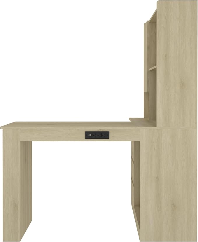 KEIKI L Shaped Home Office Desks with LED Light, Pegboard, Hutch, Drawers, Bookshelf & Storage Shelves, Modern Wooden Gaming Computer Corner Table for Work, Study, Writing - Image 6