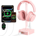 cozoo Headphone Stand with Charger, USB C, Gifts for Gamers Men, Pink | Gaming Headset Stand Holder for Desk, 3 USB(1 USB C) and 2 AC Outlets Charging Ports, Headphone Hanger, Gamer Gifts for Men by COZOO