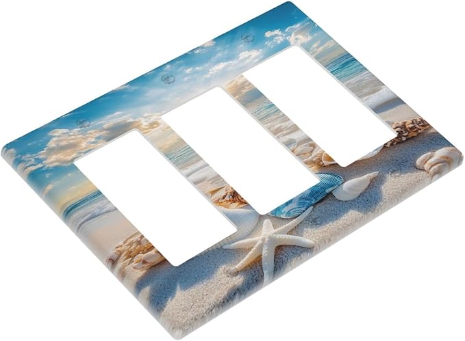 Decorative Outlet Covers Beach Starfish Seashell 3 Gang Gfci Wall Plate Triple Rocker Light Switch Covers Summer Sea Ocean Electrical Receptacle Switchplate Plug Faceplate for Bedroom - Image 3