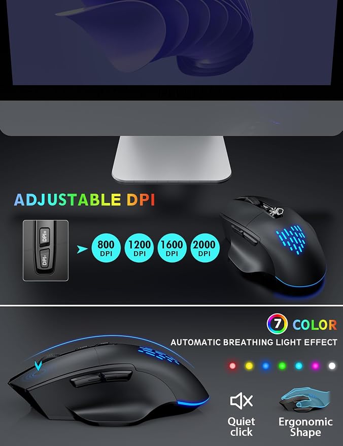 SABLUTE Wireless Keyboard and Mouse Combo, Backlit Scissor Keys, Wrist Rest - Image 6