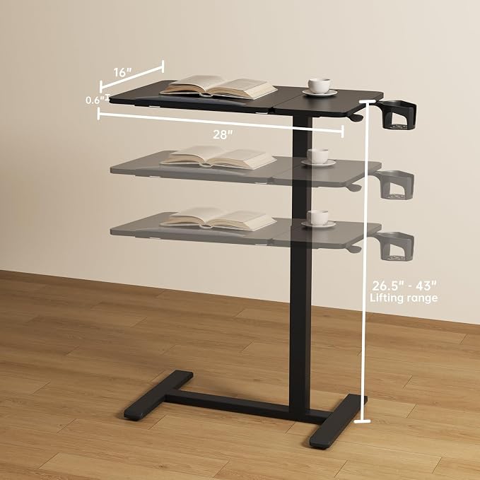 Overbed Bedside Table with Wheels, Pneumatic Adjustable Medical Tilt Top Hospital Bed Table Over The Bed, Rolling Laptop Desk, Mobile Standing Desk for Hospital and Home Use, Black - Image 2