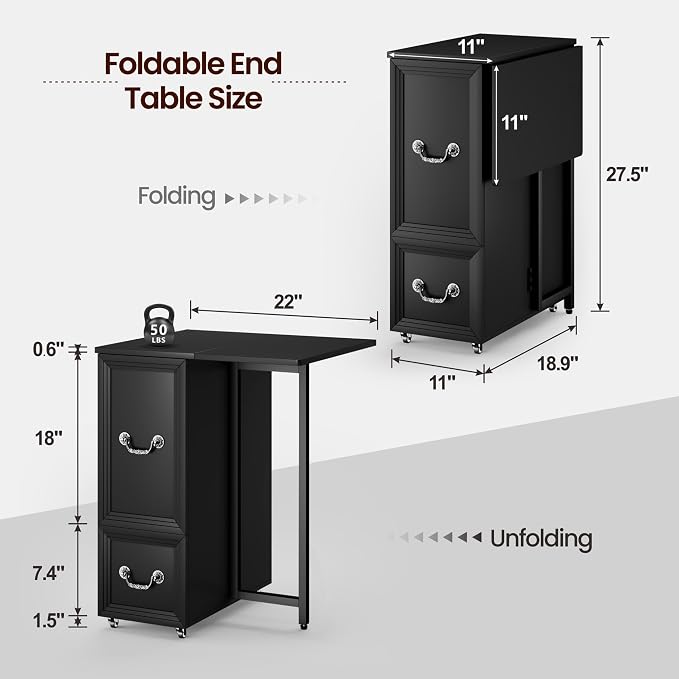 Dystler Rolling Side Table Set of 2 on Wheels, with Charging & LED Lights - Image 2
