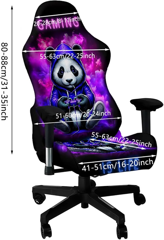 Blacklight Gaming Chair Cover – UV Reactive Neon Glow Panda Design, Stretch Washable Slipcover for Esports Chairs, Gamer Room Decor - Image 7