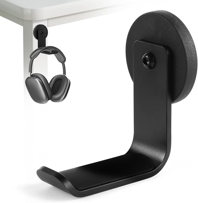 Magnetic Headphone Holder, Aluminum Headset Hook for Desk & Table | Headphone Hanger, Headphone Mount Stand with Rubber Pad, Compatible with All Computer/Gaming Headsets (Black) by Bonsture