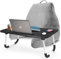 Nestl Reading Pillow with Portable Laptop Lap Desk - Shredded Memory Foam Back Support Pillow for Sitting Up in Bed and Couch Rest Pillows with Arms, Bed Tray Table with Foldable Legs, Light Grey by Nestl