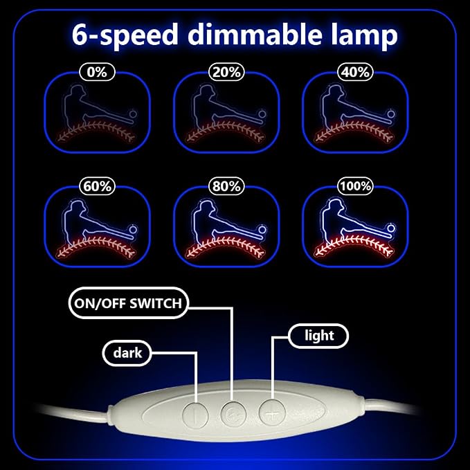 Baseball Neon Sign, Baseball Led Neon Light Signs for Wall Decor Sport Light up Sign Lamp for Dorm Bedroom Party Bar Man Cave Decor Birthday Christmas Gift for Fans Dimmable USB Powered(16.2"*12") - Image 4