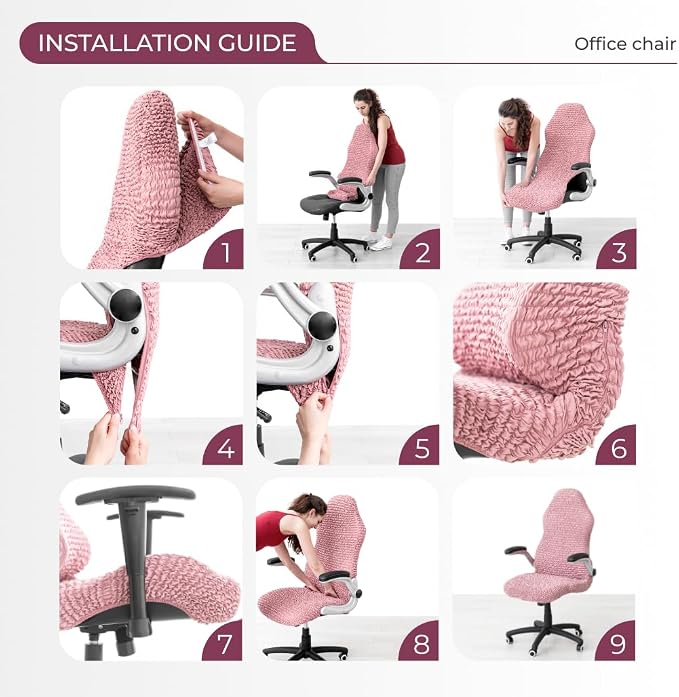 PAULATO BY GA.I.CO. Stretch Office & Gaming Chair Cover – Breathable Desk Computer Armchair Slipcover with Zipper – Bi-Elastic Stretchable Protector Machine Washable – Coral Pink (Office Chair) - Image 9