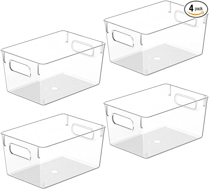 Clear Plastic Storage Bins, Pantry Organizers and Storage Containers Fridge Organizer Bins Kitchen Cabinet Organizer for Organizing Home, Bathroom, Freezer, Refrigerator. (10 x 7.3 x 5) by CONTROLKITCHEN