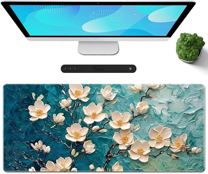 Galdas Gaming Mouse Pad XXL XL Large Long Extended Big Mousepad Non-Slip Rubber Keyboard Desk Pad with Stitched Edges for Laptop Home Office (31.5x11.8x0.08 Inch) … (Painting Flowers) by Galdas