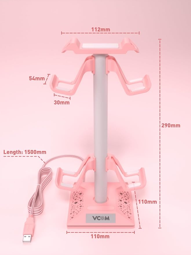 VCOM RGB Gaming Headphones Stand with 2 USB Ports, Pink Headset Stand with 10 Light Modes and Non-Slip Rubber, Suitable for PC Desk Accessories Gamers Gift(Pink) - Image 6