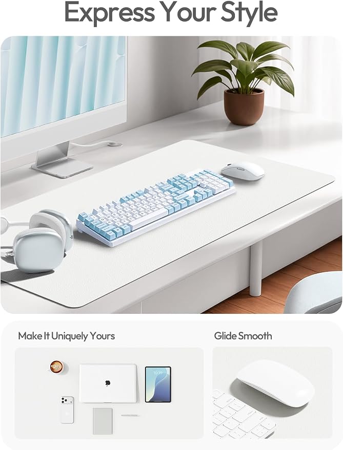 YSAGi Leather Desk Protector, Office Mat, Large Mouse Mat, Non-Slip PU Leather Blotter, Laptop Desk Mat, Waterproof Writing Pad for Office and Home(White, 42" x 17.2") - Image 3
