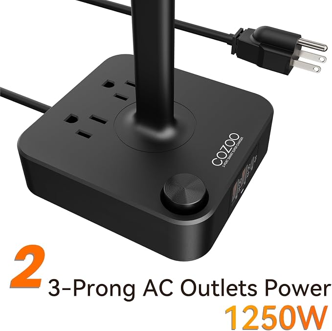 cozoo Headphone Stand with Charger for Desk, Gifts for Gamers Men, Black | Gaming Headset Stand Holder for Desk, 3 USB(1 USB C) and 2 AC Outlets Charging Ports, Headphone Hanger, Gamer Gifts for Men - Image 4