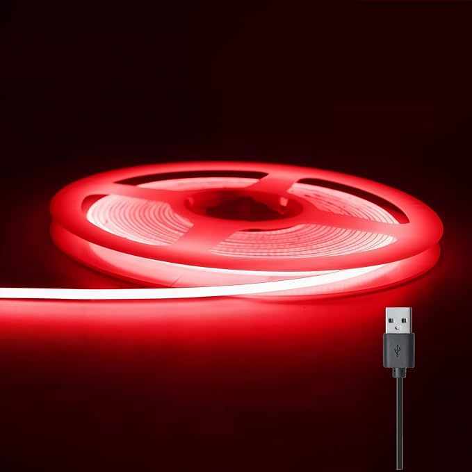 Ultra-Narrow 3mm USB-C COB LED Strip Lights Self-Adhesive, for Kitchen Cabinets, Bedroom, Gaming Desk (Red, 4ft) - Image 8