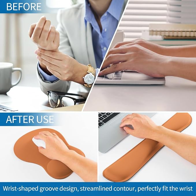 RICHEN Wrist Rest Support for Mouse Pad&Keyboard Set with Coaster,Concave Curved Memory Foam, Non-Slip Base Pain Relief Comfortable Easy Typing Pad for Home/Office (Starry Orange) - Image 6