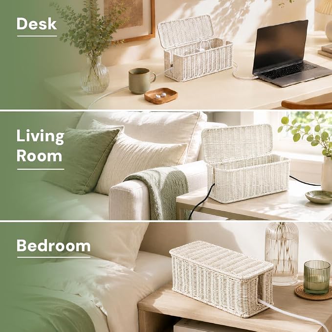 Cable Management Box, Handmade Rattan Cord Organizer for Power Strip - Image 7