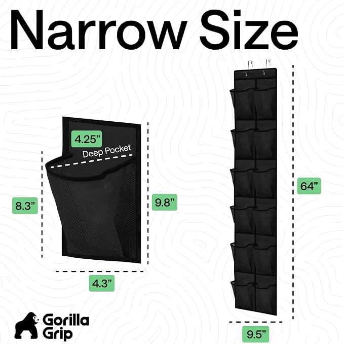 GORILLA GRIP Over the Door Shoe Organizer, 12 Large Pockets, Black - Image 7