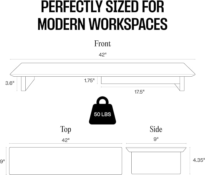 COREMINDED Solid Wood Dual Monitor Stand Riser, 42 Inch Walnut Desk Shelf | Fits 2 Monitors, Sturdy & Stable Solid Wood, Under Monitor Keyboard Storage, Office Desktop Organizer, Easy Assembly, Walnut - Image 4