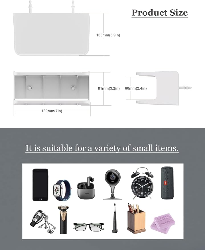 Bedside Wall Shelf Organizer, Small Bedside Shelf, (White) - Image 3
