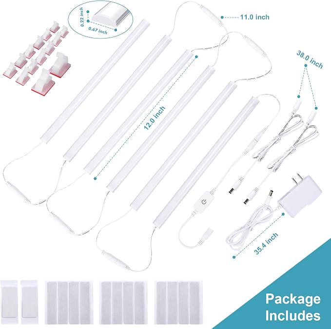 6PCS x 12 Inch Under Cabinet Lights Plug-in, Dimmable LED Under Cabinet Lighting, Cold White 6000K Under-Counter Light Fixtures with Memory Function, Under Counter LED Lights for Kitchen - Image 6