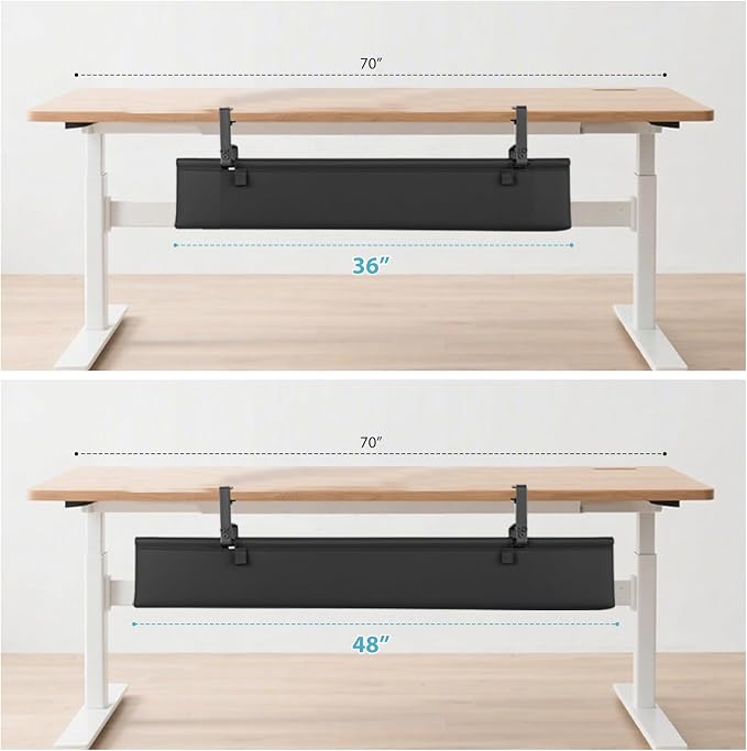 Oxford Cloth Under Desk Cable Management Tray,No-Drill 36" Desk Cable Management Organizer with Clip/Screw Installation,Fabric Cable Management for Home,Office & Gaming Computer(Black) - Image 8