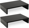 TEAMIX 2-Pack Wood Monitor Stand Riser for Desk , Black | Dual Stand for 2 monitors. Holds 80 lbs, Stack or Separate Adjustable Use, Fits laptop, TV, PC. For Home Office, Gaming by TEAMIX