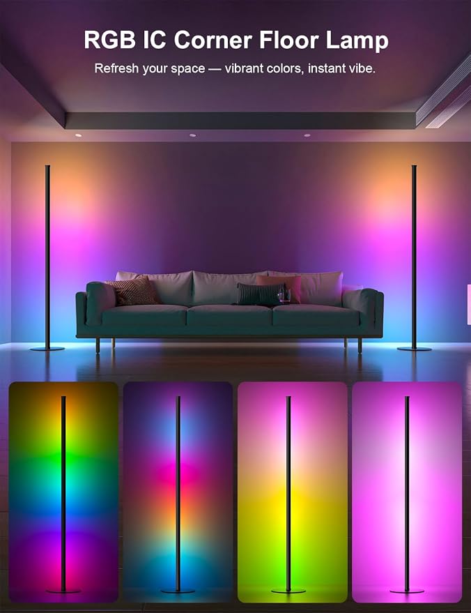 Corner Floor Lamp, Upgraded Corner Lamp APP and Remote Control, 16 Million Colors and Warm White, Music Sync, Timing Function, Color Changing Ambient Light for Living Room Bedroom Gaming - Image 2