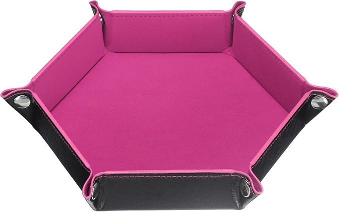 HARFINGTON PU Leather Dice Tray Unisex Valet Tray Folding Hexagon Tray Portable Entryway Table Nightstand Bedside Desk Holder for Key Wallet Watch Coin Jewelry, Pink by HARFINGTON