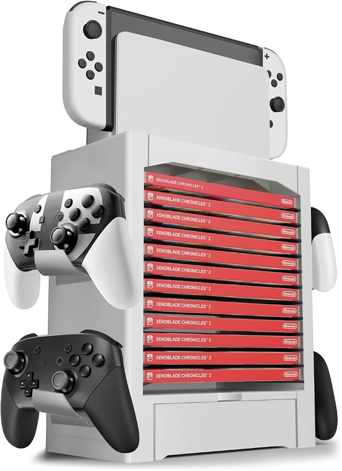 TNP Switch Organizer Station, 10-Game Storage Tower, Dock Holder, White by TNP+Products