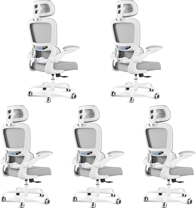 TRALT Office Chair Ergonomic Desk Chair - Gaming Chair with Lumbar Support (5, White) | 330 LBS Home Office Desk Chairs with Headrest, Reading Chair with Flip-up Armrests, Comfortable Computer Chairs (5, White) by TRALT