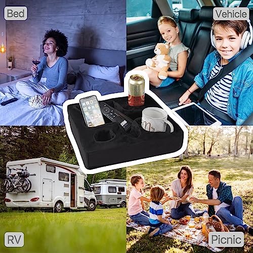 Couch and Bed Cup Holder Pillow, Sofa Refreshment Tray for Drinks/Remote Control/Snacks Holder (Black) - Image 5