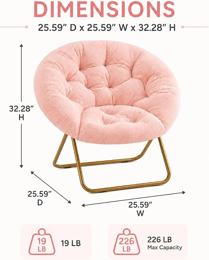 Simple Deluxe Comfy Chairs for Bedroom, Faux Fur Saucer Chair for Adults, Oversized Comfy Soft Saucer Chair, Padded Lazy Chair for Living Room Dorm Rooms, Pink - Image 2