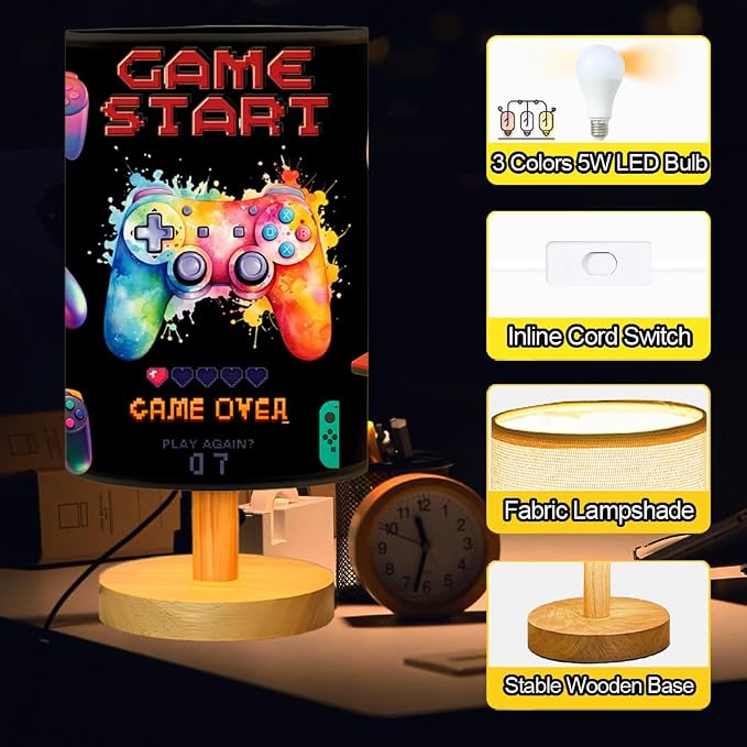 Video Game Table Lamp for Boys Room, Gifts for Boys - 3 Colors Dimmable Bedside Lamps for Bedroom Nightstand Night Light Gaming Room Decor for Gamer Boys Girls, Desk Reading Lamp for Office Home Decor - Image 2