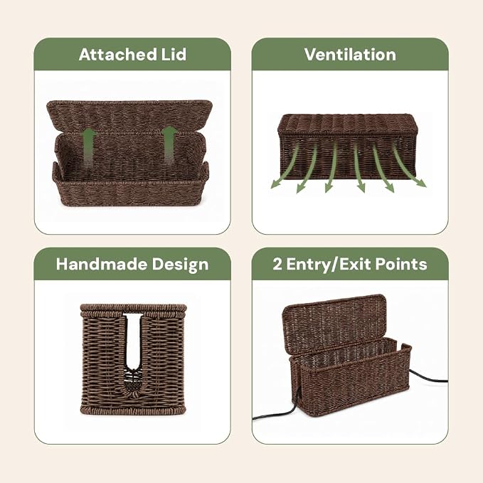 Cable Management Box, Handmade Rattan Cord Organizer for Power Strip - Image 6