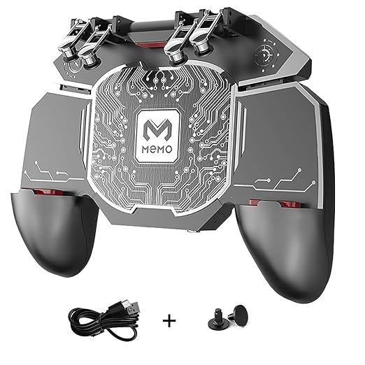 PUBG Mobile Controller Radiator Fast Cooling Phone Gamepad 4 Trigger 6 Finger Operation - L1R1/L2R2 for iPhone, Samsung, Oneplus, Pixel, compatible with CoD Warzone Mobile, Fortnite, Powered by USB C by Unknown