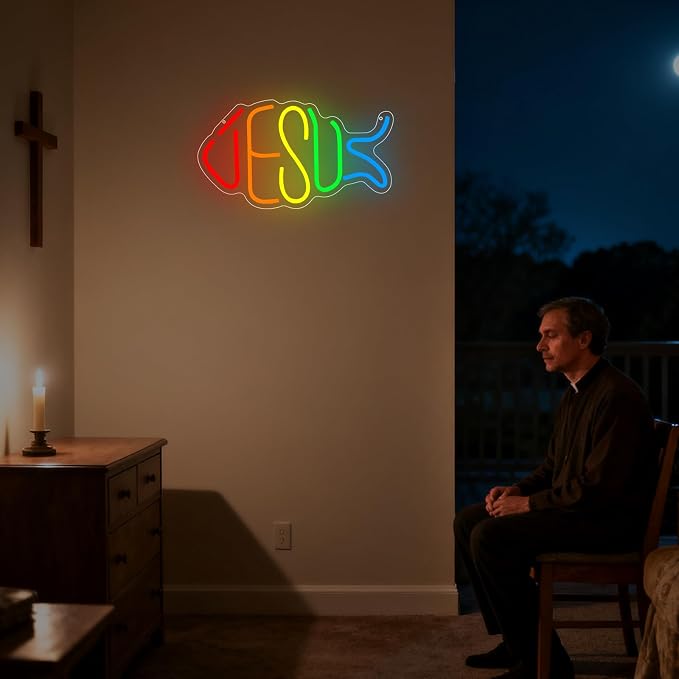 Jesus Neon Sign, Jesus Led Neon Light Signs for Wall Decor Christian Light up Sign Lamp Wall Art for Bedroom Home Christ Church Easter Religious Events Party Decor Dimmable USB Powered(15.4"*8.7") - Image 2