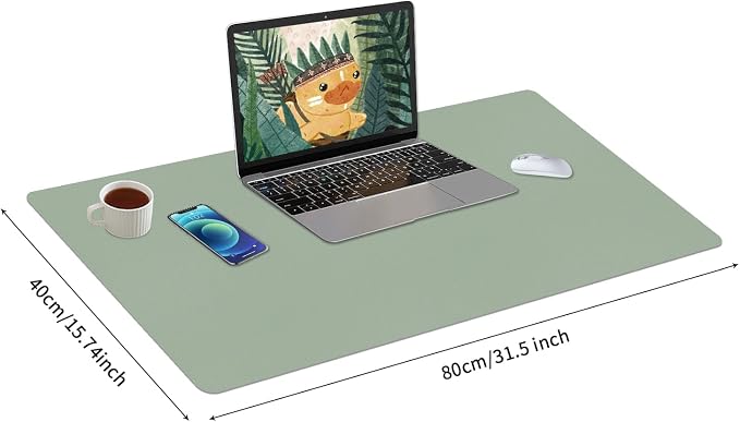 Bloss Leather Desk Mat, Large Mouse Pad, Non-Slip Desk Protector Mat, Leather Desk Blotter, Waterproof Desk Pad for Office Home Decor/Grey Green(31.5×15.7 Inches) - Image 3