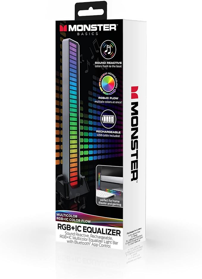 XTREME Monster Sound-Reactive Multicolor LED Equalizer Light Bar, Horizontal/Vertical Mounting, Rechargeable, USB Charging Cable Included - Image 8