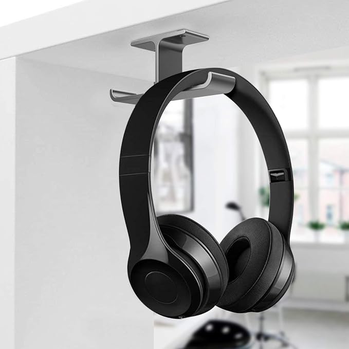 Headphone Hanger Stand Under Desk Hook Aluminum Stick-On Adhesive Dual Headsets Holder Mount PC Gaming Accessories for All Headphones - Image 2