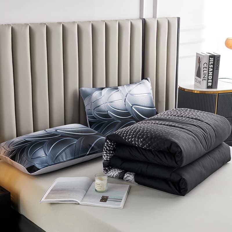 Teen Boy Comforter Set Queen,Basketball Bedding Set for Kids Boys Teens,Black and Grey Sports Comforter Queen with 2 Pillowcases,Basketball Comforters Queen Size for Boys,All Season Use - Image 3