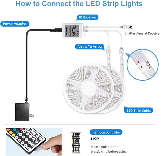 DAYBETTER Waterproof Led Lights for Bedroom, 32.8ft (2 Rolls of 16.4ft) Led Strip Lights, 300 LEDs Color Changing RGB 44 Keys Remote Controller, 12v for Outdoor Room Home Party Christmas Decoration - Image 6