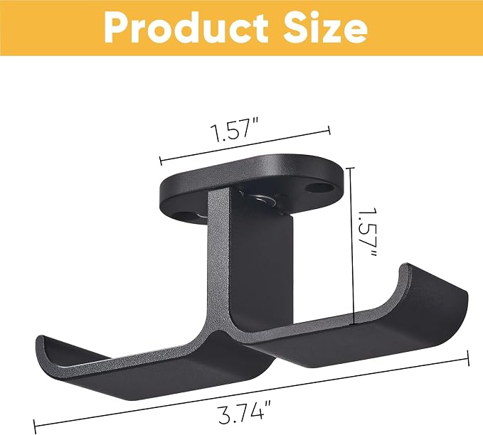 Under Desk Headphone Hanger with Strong Adhesive and Screws Mount, 360° Rotatable Dual Headset Holder Stand, Aluminum Metal Adjustable Headphone Hook, Perfect for Home Gaming & Office - Black - Image 7