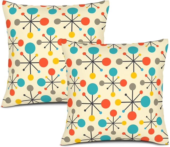 Mid Century Modern Atomic Throw Pillows Covers 18"x18" Set of 2, Retro Decorative Pillow Cases for Couch Sofa Living Room,Yellow Cushion Covers by Unknown