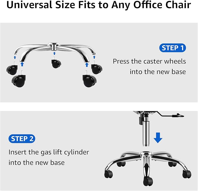 Mastery Mart Office Chair Base Replacement, 28 Inch Heavy Duty(2500 Lbs) Metal Leg, Reinforced to Repair Swivel Gaming Chair Bottom Part with Universal Caster and Gas Cylinder Size (Silver) - Image 6