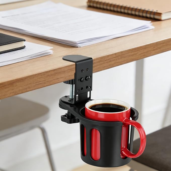 Desk Cup Holder Clamp, Rotatable Clip On Table Cup Holder - Image 8