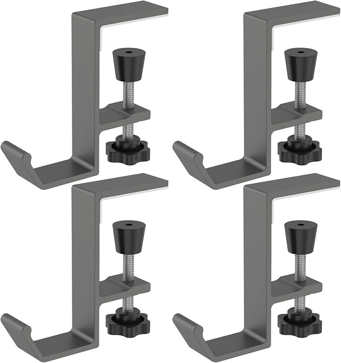 Clamp-On Under Desk Backpack Hanger, Clamp-On Under Desk Headphone Holder, Students' Desk Hook, with Adjustable Arm Clamp for Handbag and Purse Holder (Grey) by LAINIUTE