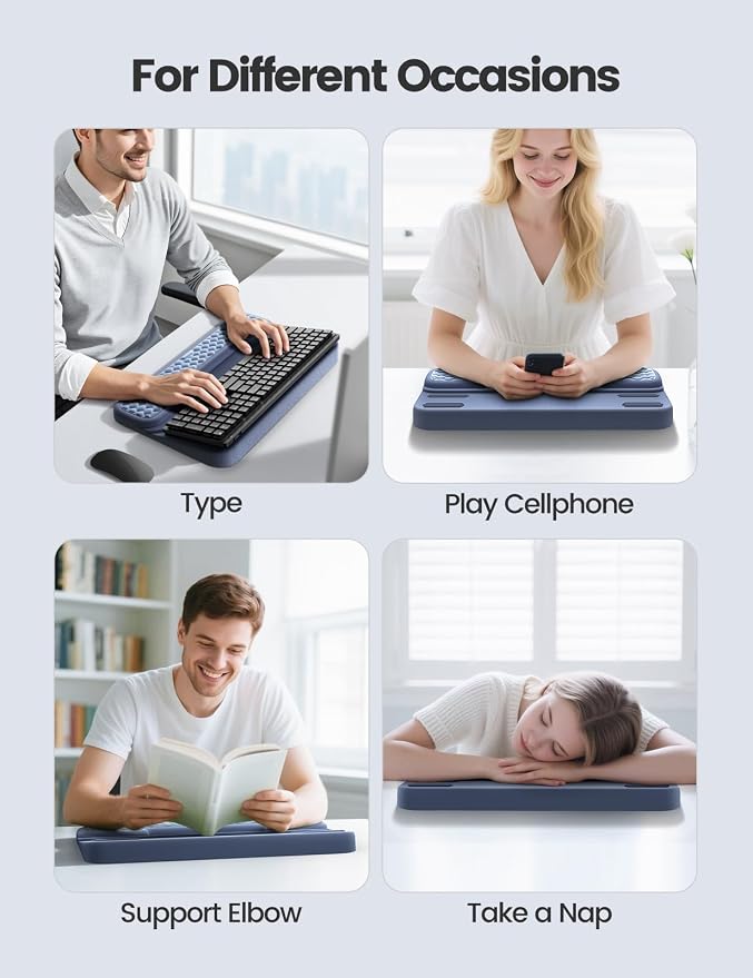 Vaydeer Wrist Rest with Keyboard Stand, Computer Wrist Support Pad, Ergonomic Keyboard Riser Holder Lift Tray with Wrist Pad, Soft Memory Foam Desk Cushion, Palm Hand Typing for Office Home Gift-Blue - Image 5
