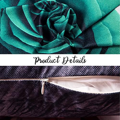 Emerald Green Pillow Covers 20x20” Set of 4, Rose Floral Decorative Pillow Cover Throw for Bedroom Sofa Couch Green Flower Cushion Pillowcase Outdoor Patio Cotton Linen Square Home Furniture Decor - Image 6