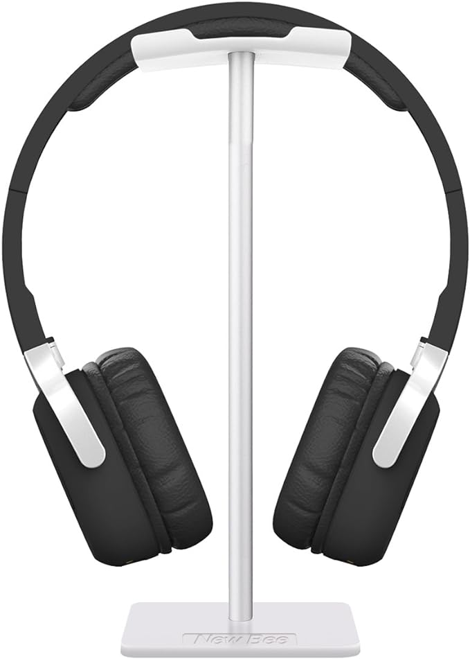 Headphone Stand Headset Holder Earphone Stand for All Headphones Size | Aluminum Supporting Bar Flexible Headrest ABS Solid Base for All Headphones Size (White) by NewBee